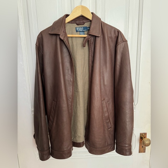 POLO RALPH LAUREN Lamb Genuine Leather Bomber Jacket Men Small - Picture 4 of 5